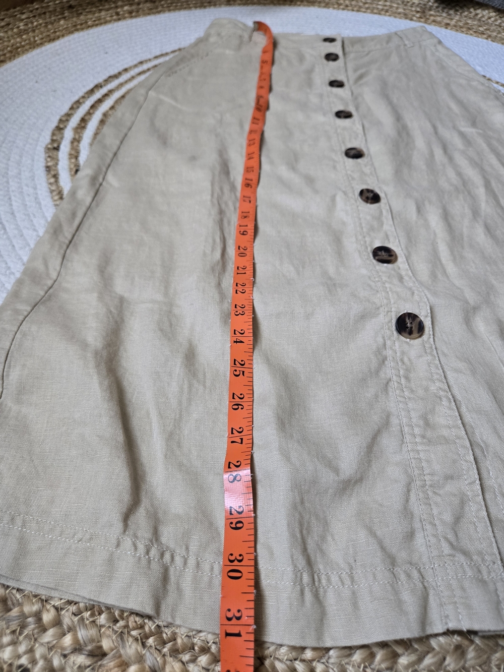 Part Two Linen High-Waist A-Line Cream Button-Front Midi Summer Skirt - Picture 12 of 12